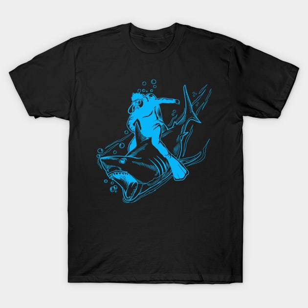 Awesome Shark And Scuba Diving Design Diver Print T-Shirt by Linco